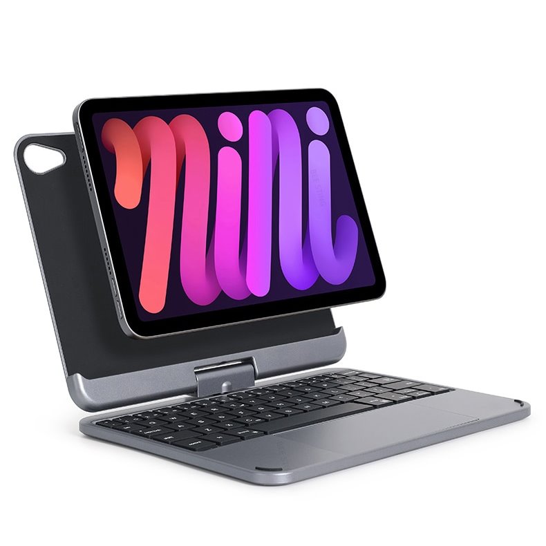 doqo 360 度可旋轉 2024 iPad mini 7 (8.3 吋) 鍵盤保護殼 - 繁體, 黑