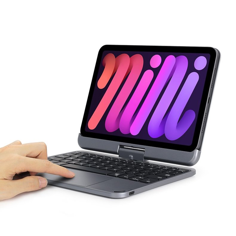 doqo 360 度可旋轉 2024 iPad mini 7 (8.3 吋) 鍵盤保護殼 - 繁體, 黑