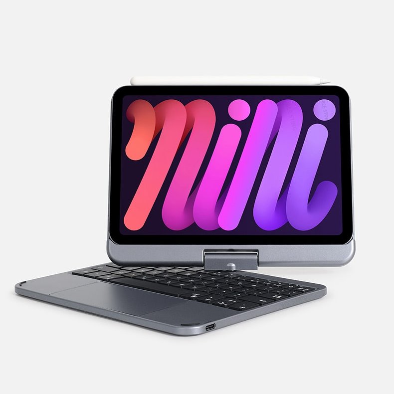 doqo 360 度可旋轉 2024 iPad mini 7 (8.3 吋) 鍵盤保護殼 - 繁體, 黑