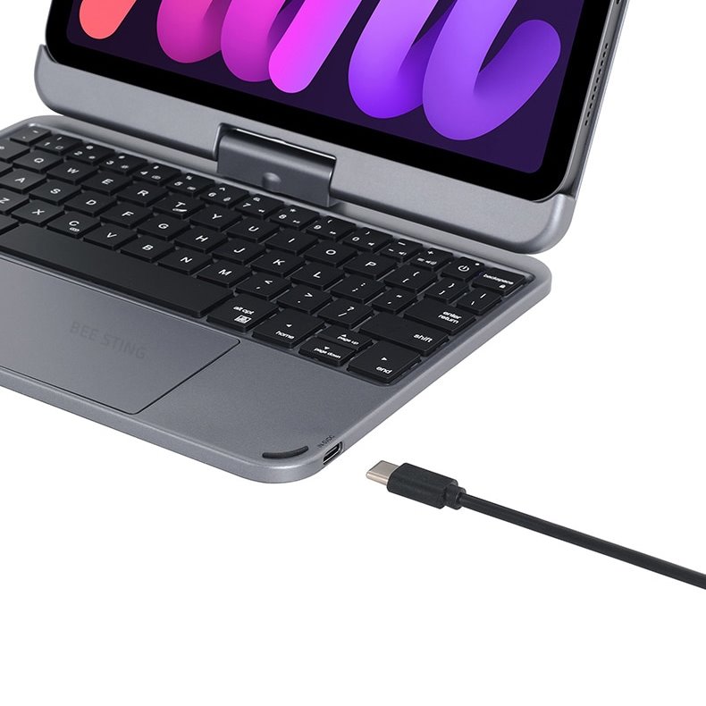 doqo 360 度可旋轉 2024 iPad mini 7 (8.3 吋) 鍵盤保護殼 - 繁體, 黑
