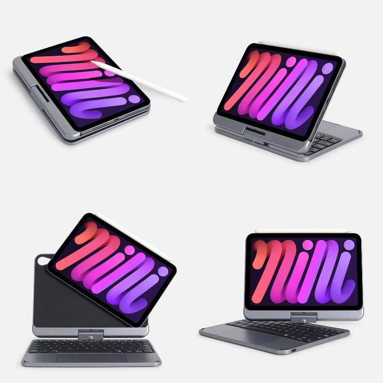 doqo 360 度可旋轉 2024 iPad mini 7 (8.3 吋) 鍵盤保護殼 - 繁體, 黑