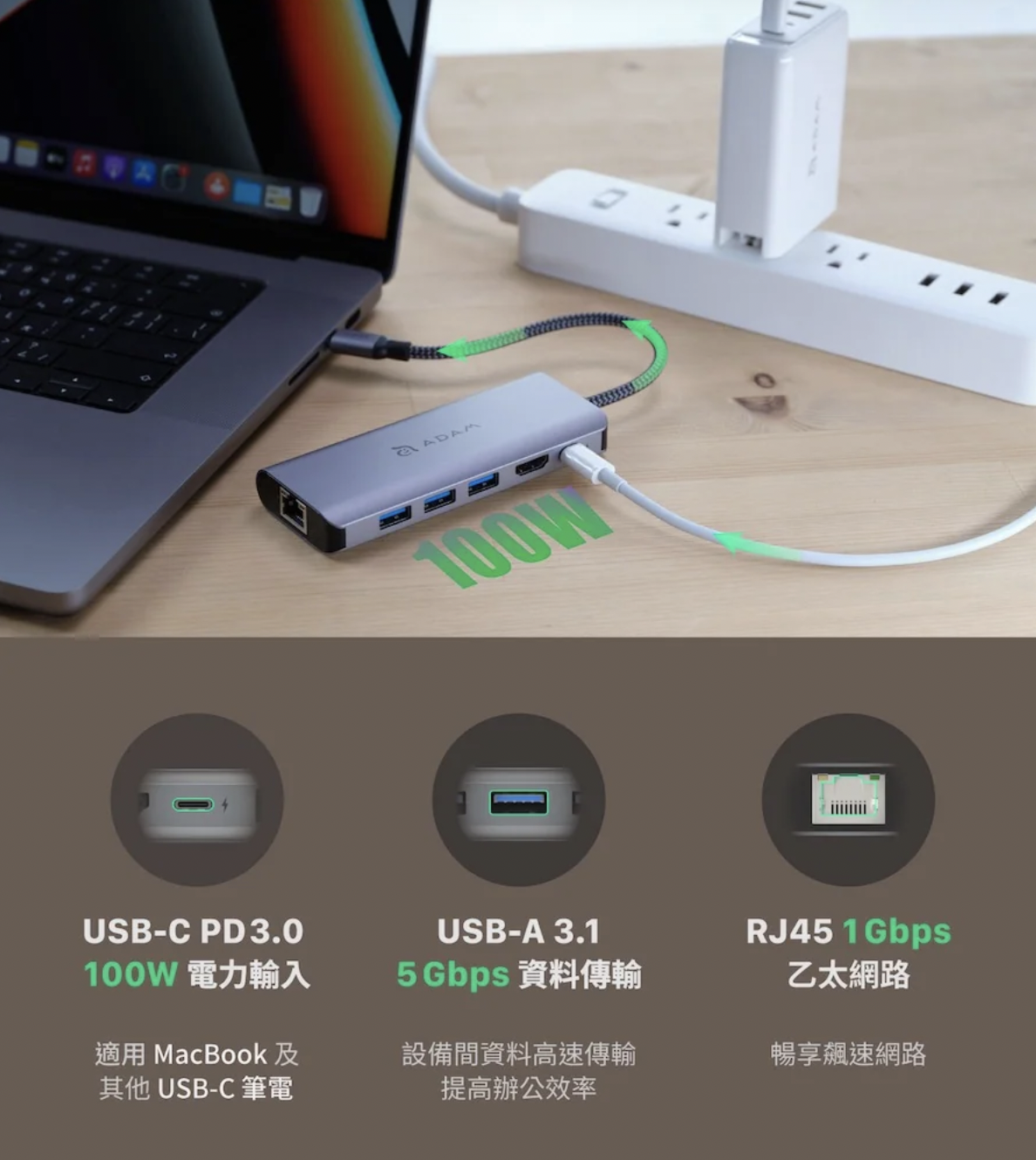ADAM 亞果元素 CASA HUB A01s USB-C 4K 六合一集線器