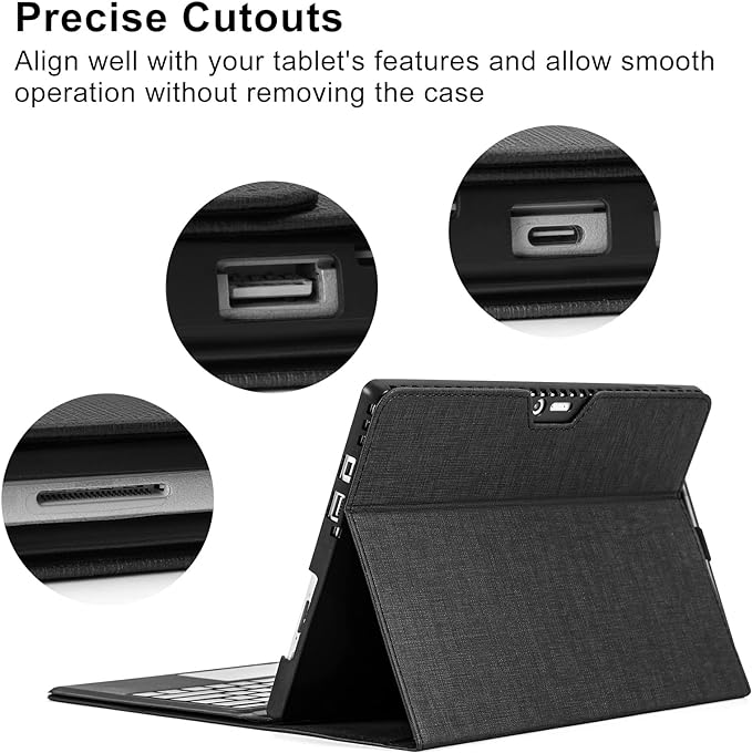 MLTIX 微軟 2023 Surface Go 4 (10.5 吋) 鍵盤皮革保護套, 黑