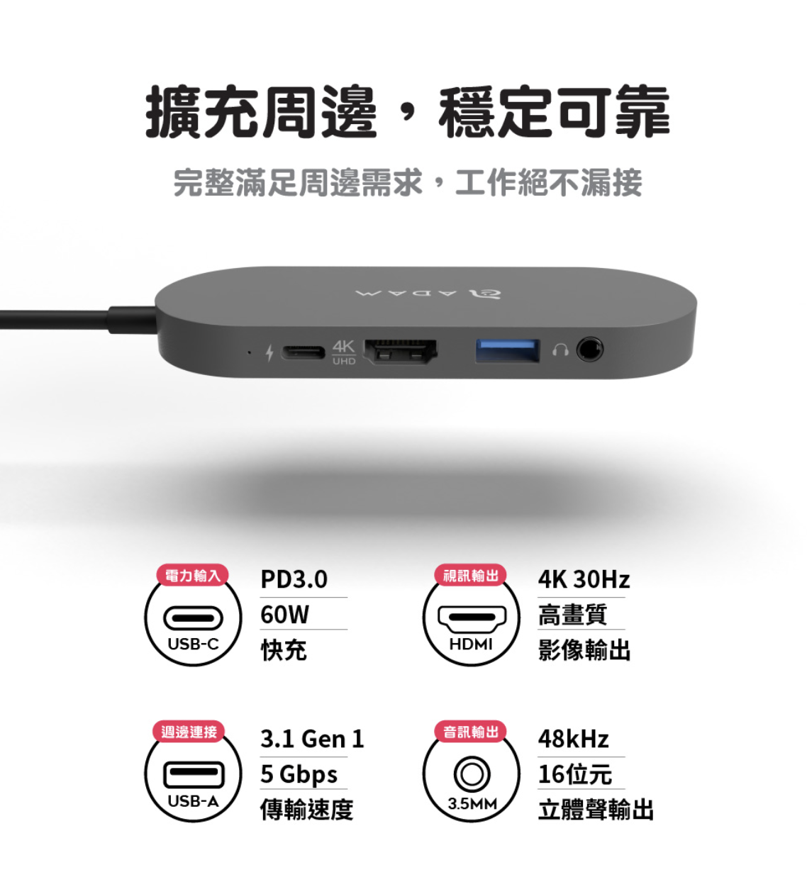 ADAM 亞果元素 CASA HUB S USB-C 五合一 240GB 外接 SSD 固態硬碟集線器