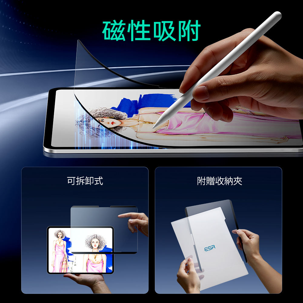 ESR 可拆式 2021 iPad Pro 12.9吋 5代 磁吸類紙膜