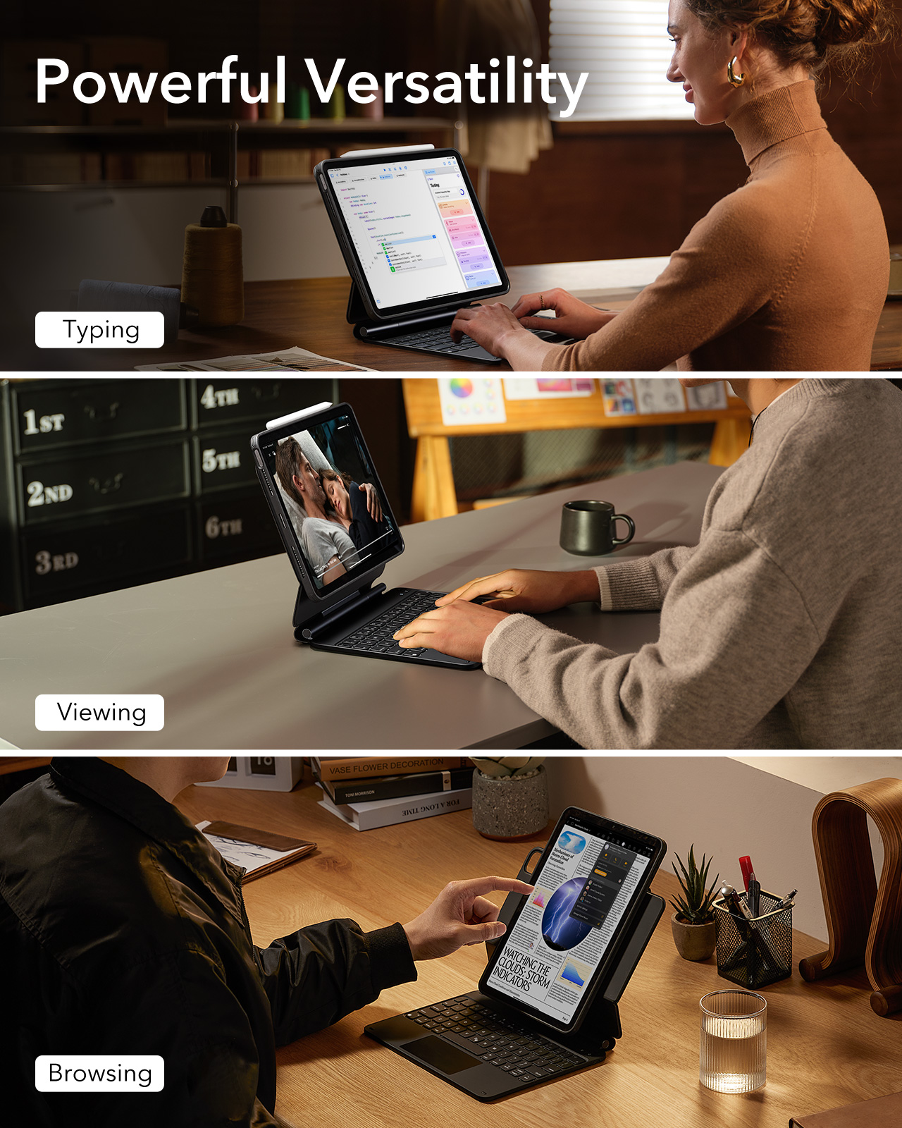 ESR 億色 可直立防摔 2024 iPad Air (13 吋, M2) 巧控鍵盤保護套 - 英文, 白