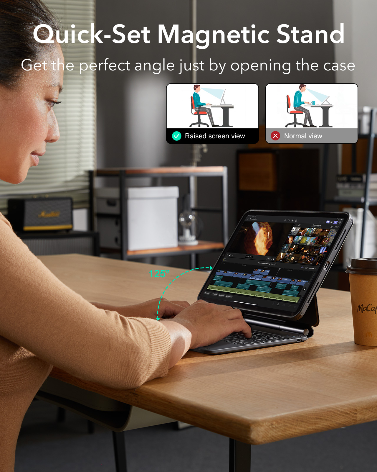 ESR 億色 可直立防摔 2024 iPad Air (13 吋, M2) 巧控鍵盤保護套 - 英文, 白