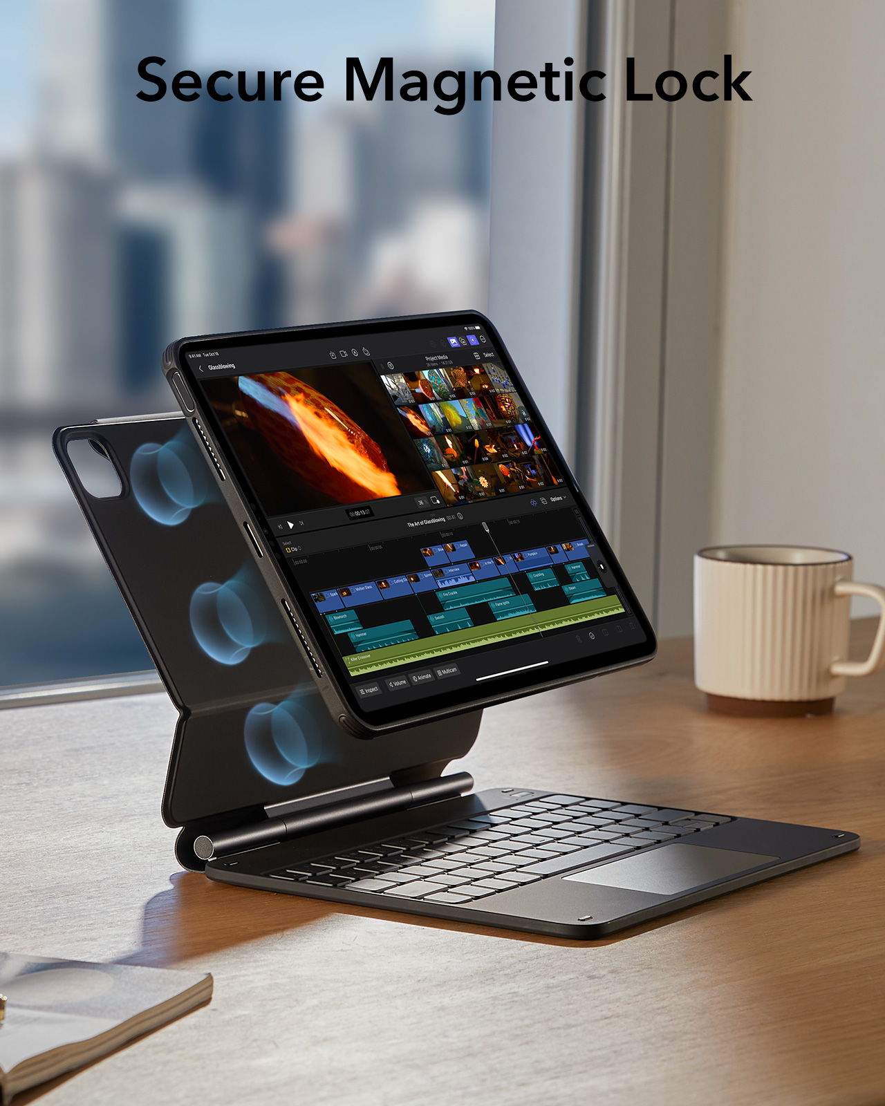 ESR 億色 可直立防摔 2024 iPad Air (13 吋, M2) 巧控鍵盤保護套 - 英文, 白