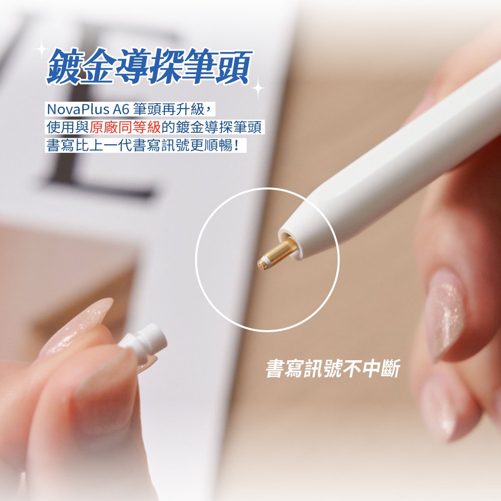 NovaPlus Pencil A6 入門繪圖款 iPad Pencil 主動式平版觸控筆 - 支援2024 iPad Air & Pro 磁吸, 白