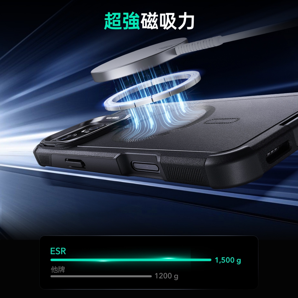 ESR HaloLock 鐵甲系列 iPhone 16 Pro Max 6.9 吋 (2024) 鏡頭支架手機保護殼, 黑