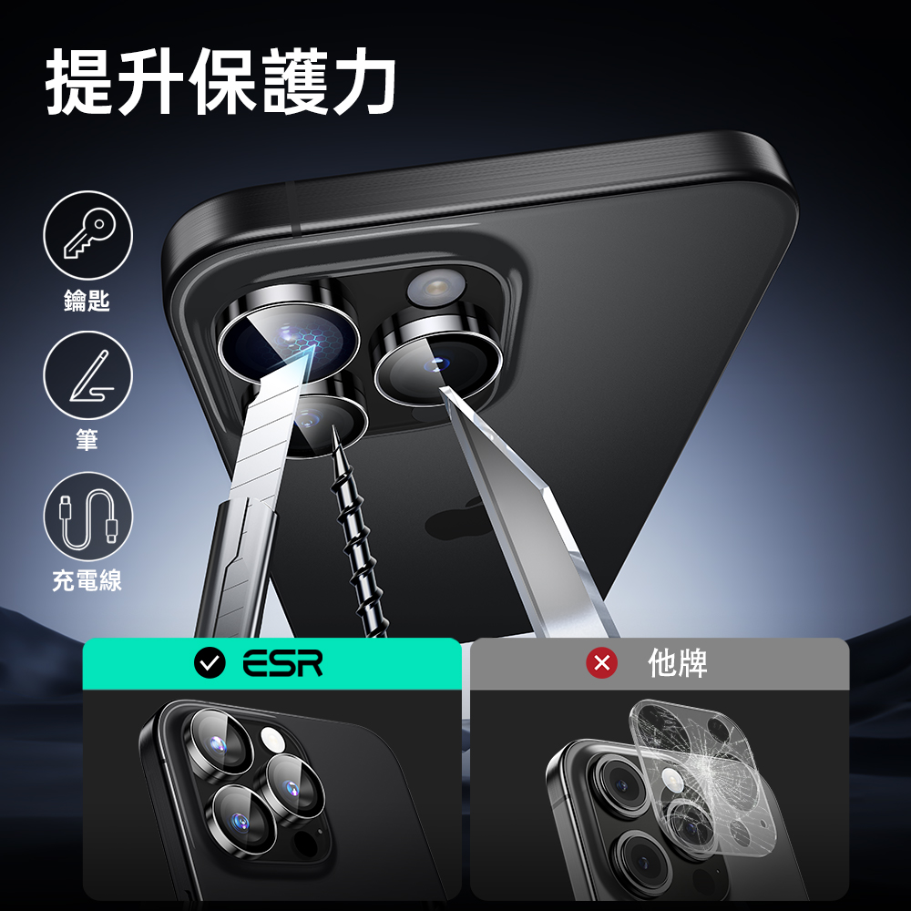 ESR 獨立式 特級高清 iPhone 16 Pro 6.3 吋 (2024) 鏡頭膜 - 1組, 透明