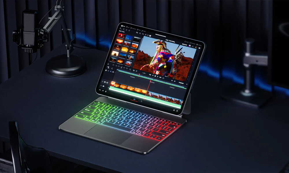 doqo 6 鋁合金巧控磁吸式 2024 iPad Air (13 吋, M2) 鍵盤保護殼 - 繁體, 黑