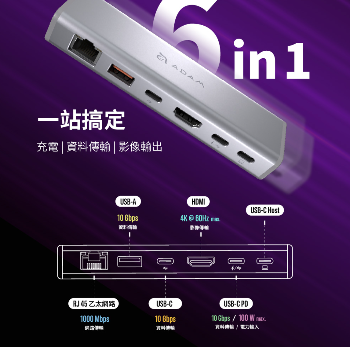 ADAM 亞果元素 CASA HUB Stand Ultra 16吋 USB-C 磁吸集線器支架, 灰