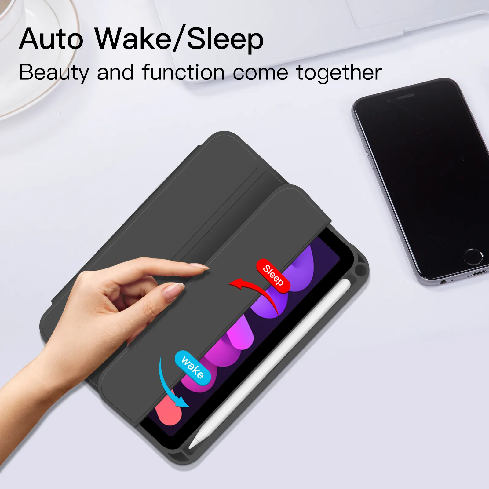 MLTIX 含筆槽可拆磁吸款 2024 iPad mini 7 (8.3 吋) 含磁扣透明背蓋保護套, 黑