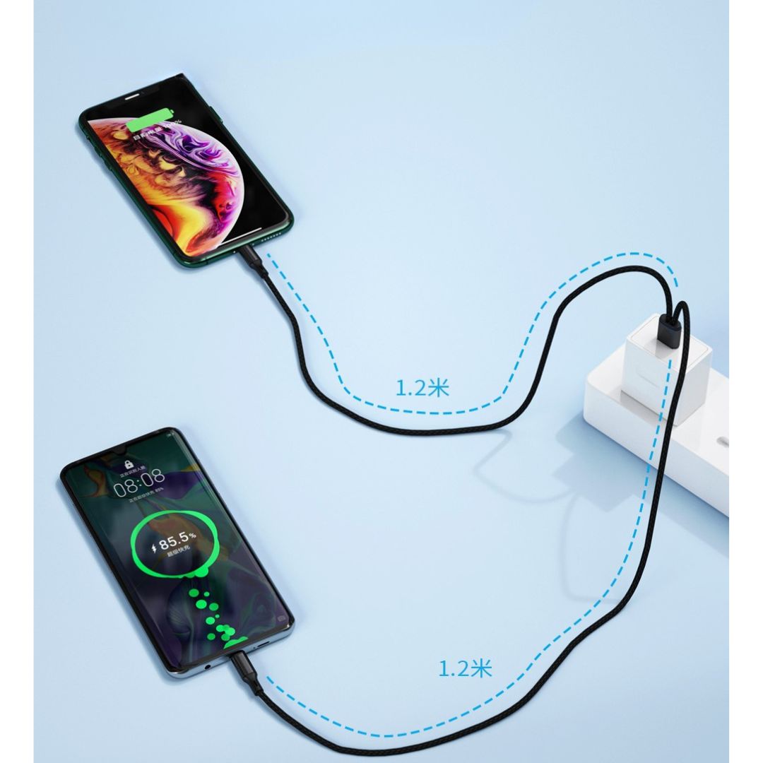 MLTIX ML系列 一分二 快充版 USB-C to USB-C 2A 編織充電線 - 1.2M, 黑