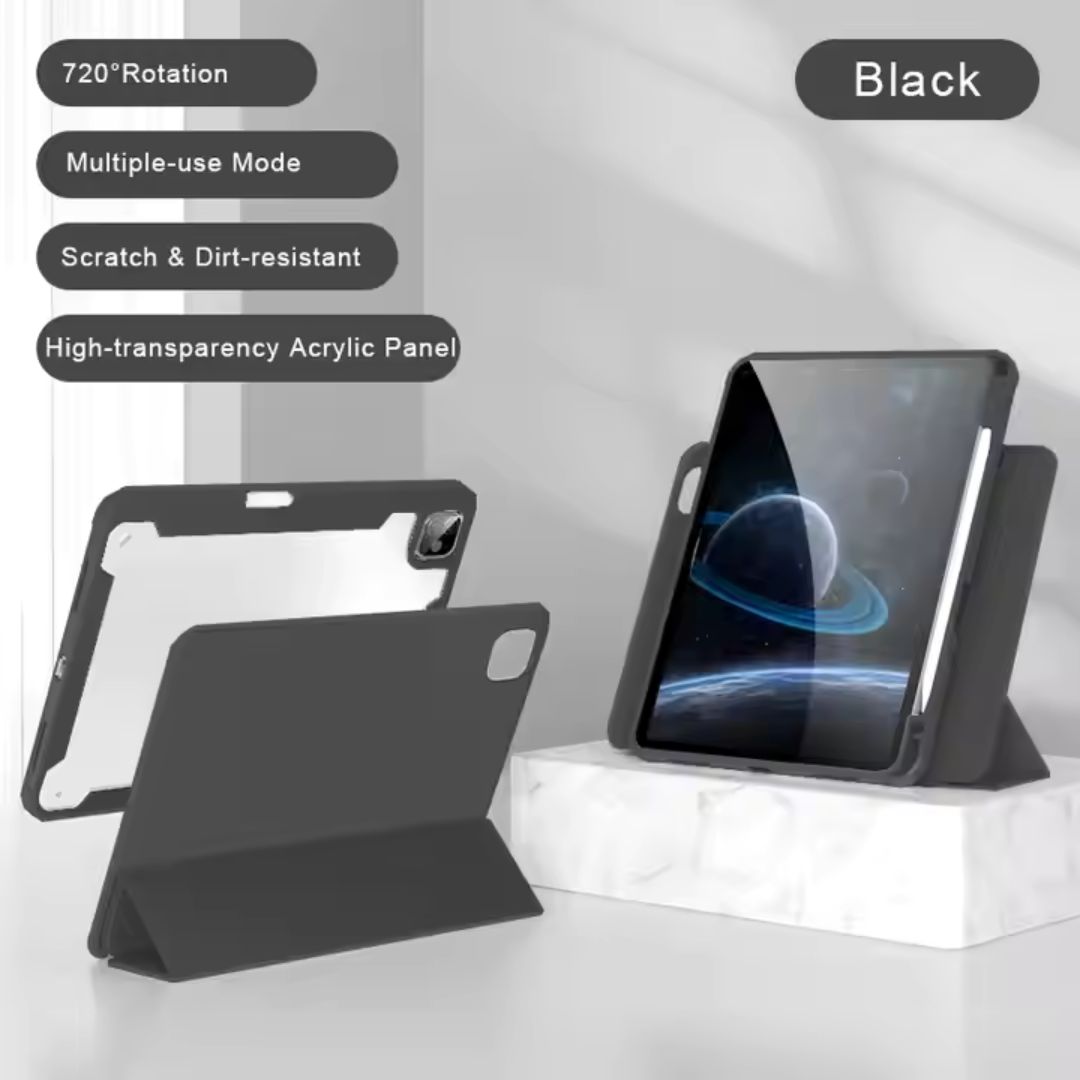 MLTIX 含筆槽可拆磁吸款 2024 iPad mini 7 (8.3 吋) 含磁扣透明背蓋保護套, 黑
